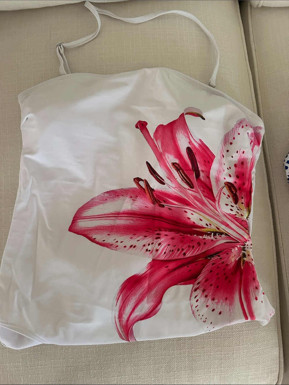 White Women's Floral one Piece with Pink Lily Print